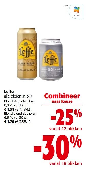 Promoties Leffe alle bieren in blik - Leffe - Geldig van 27/03/2024 tot 09/04/2024 bij Colruyt