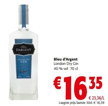 Promoties Bleu d`argent london dry gin - Bleu d'Argent - Geldig van 27/03/2024 tot 09/04/2024 bij Colruyt