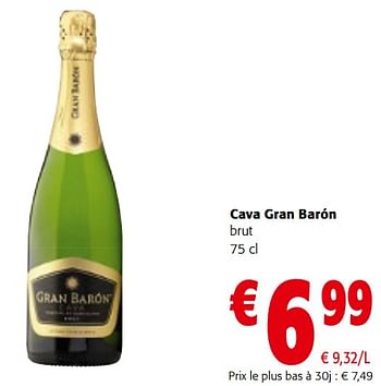 Promoties Cava gran barón brut - Schuimwijnen - Geldig van 27/03/2024 tot 09/04/2024 bij Colruyt