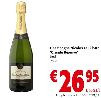 Promoties Champagne nicolas feuillatte grande réserve - Champagne - Geldig van 27/03/2024 tot 09/04/2024 bij Colruyt