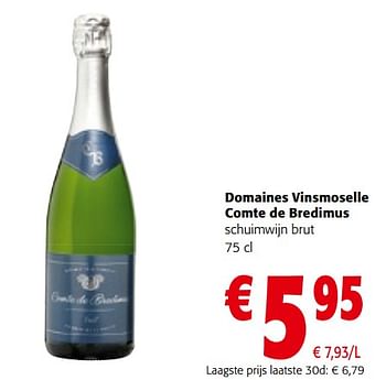 Promoties Domaines vinsmoselle comte de bredimus schuimwijn brut - Schuimwijnen - Geldig van 27/03/2024 tot 09/04/2024 bij Colruyt