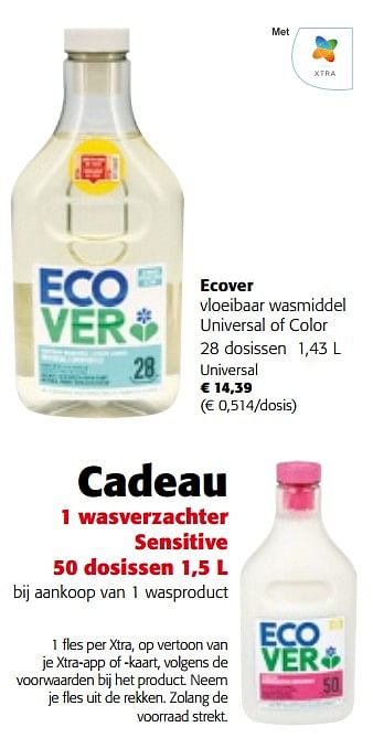Promoties Ecover vloeibaar wasmiddel universal of color - Ecover - Geldig van 27/03/2024 tot 09/04/2024 bij Colruyt