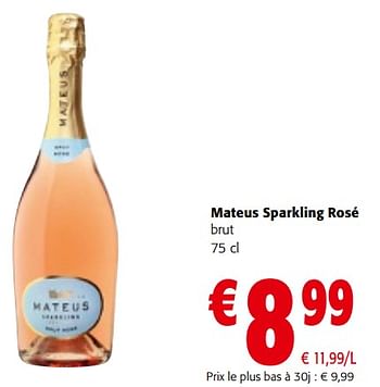 Promoties Mateus sparkling rosé brut - Schuimwijnen - Geldig van 27/03/2024 tot 09/04/2024 bij Colruyt
