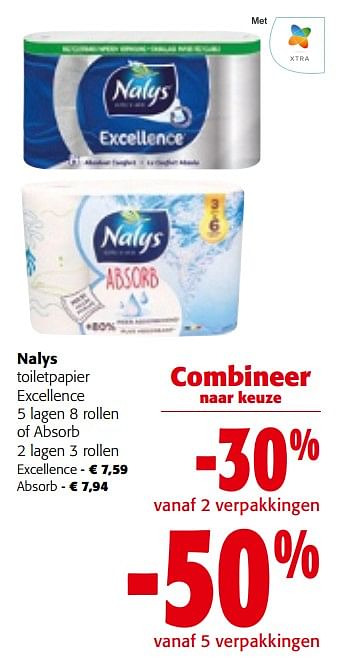 Promoties Nalys toiletpapier excellence of absorb - Nalys - Geldig van 27/03/2024 tot 09/04/2024 bij Colruyt