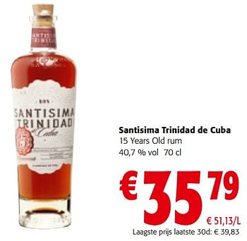Promoties Santisima trinidad de cuba 15 years old rum - Santisima Trinidad de Cuba - Geldig van 27/03/2024 tot 09/04/2024 bij Colruyt
