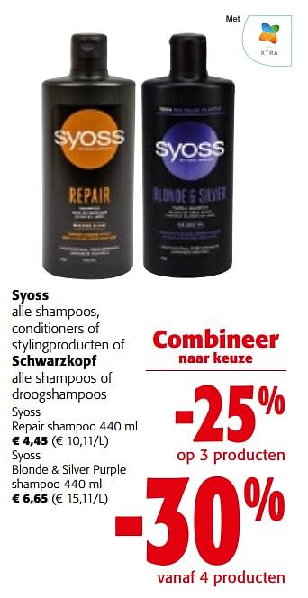 Promoties Syoss alle shampoos, conditioners of stylingproducten - Syoss - Geldig van 27/03/2024 tot 09/04/2024 bij Colruyt