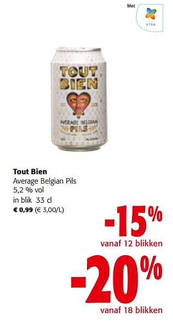 Promotions Tout bien average belgian pils - Tout Bien - Valide de 27/03/2024 à 09/04/2024 chez Colruyt