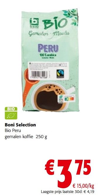 Promoties Boni selection bio peru gemalen koffie - Boni - Geldig van 27/03/2024 tot 09/04/2024 bij Colruyt