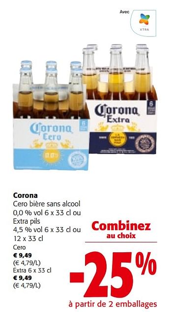Promotions Corona cero bière sans alcool ou extra pils - Corona - Valide de 27/03/2024 à 09/04/2024 chez Colruyt