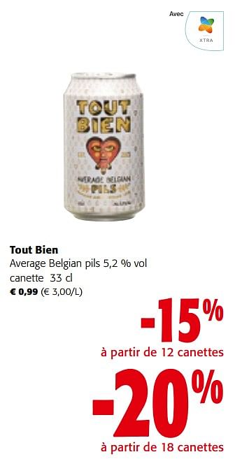 Promotions Tout bien average belgian pils - Tout Bien - Valide de 27/03/2024 à 09/04/2024 chez Colruyt