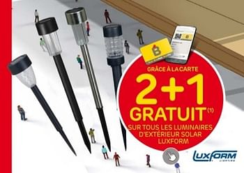 Promotions 2+1 gratuit sur tous les luminires d`exterieur solar luxform - LuxForm - Valide de 27/03/2024 à 08/04/2024 chez Brico