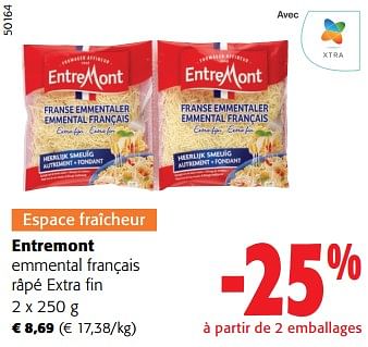 Promotions Entremont emmental français râpé extra fin - Entre Mont - Valide de 27/03/2024 à 09/04/2024 chez Colruyt