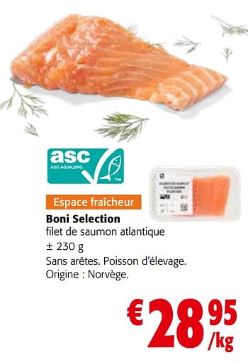 Promotions Boni selection filet de saumon atlantique - Boni - Valide de 27/03/2024 à 09/04/2024 chez Colruyt