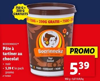 Promotions Pâte à tartiner au chocolat - 't Boerinneke - Valide de 03/04/2024 à 09/04/2024 chez Lidl