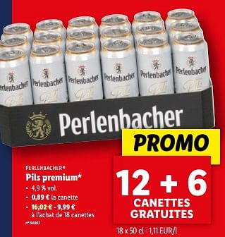 Promotions Pils premium - Perlenbacher - Valide de 03/04/2024 à 09/04/2024 chez Lidl