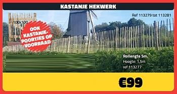 Promotions Kastanje hekwerk rollengte 5m - Produit maison - Bouwcenter Frans Vlaeminck - Valide de 01/04/2024 à 30/04/2024 chez Bouwcenter Frans Vlaeminck
