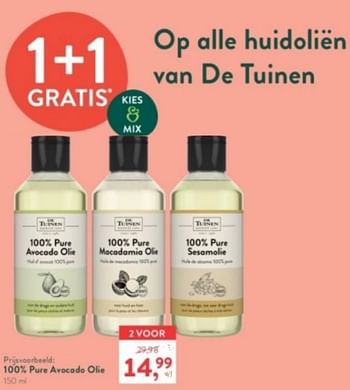 Promoties 100% pure avocado olie - De Tuinen - Geldig van 31/03/2024 tot 07/04/2024 bij Holland & Barret