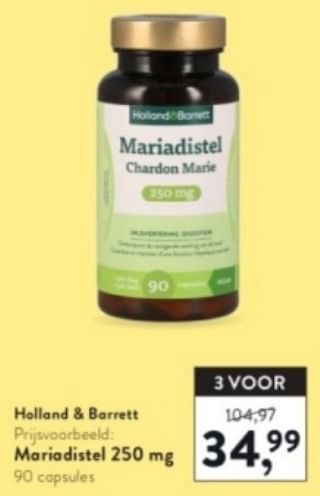 Promoties Meriadistel 250 mg - Huismerk - Holland & Barrett - Geldig van 31/03/2024 tot 07/04/2024 bij Holland & Barret
