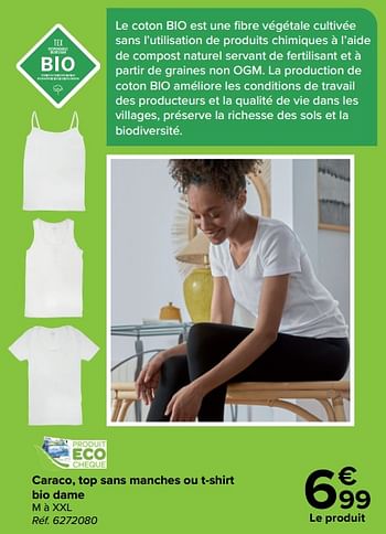 Promoties Caraco, top sans manches ou t-shirt bio dame - Tex - Geldig van 27/03/2024 tot 29/04/2024 bij Carrefour