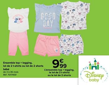 Promoties Ensemble top + legging, lot de 2 t-shirts ou lot de 2 shorts bébé - Disney Baby - Geldig van 27/03/2024 tot 29/04/2024 bij Carrefour