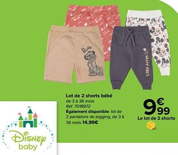 Promotions Lot de 2 shorts bébé - Disney Baby - Valide de 27/03/2024 à 29/04/2024 chez Carrefour