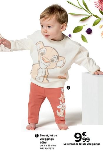 Promoties Sweat, lot de 2 leggings bébé - Disney Baby - Geldig van 27/03/2024 tot 29/04/2024 bij Carrefour