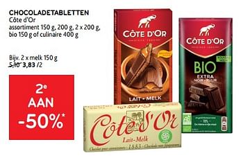 Promoties Chocoladetabletten côte d’or 2e aan -50% - Cote D'Or - Geldig van 27/03/2024 tot 09/04/2024 bij Alvo