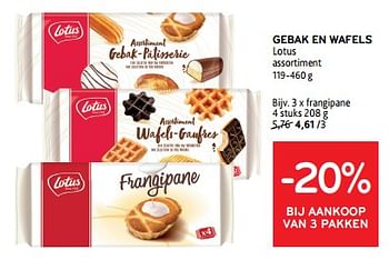 Promotions Gebak en wafels lotus -20% bij aankoop van 3 pakken - Lotus Bakeries - Valide de 27/03/2024 à 09/04/2024 chez Alvo