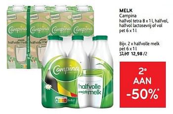 Promoties Melk campina 2e aan -50% - Campina - Geldig van 27/03/2024 tot 09/04/2024 bij Alvo