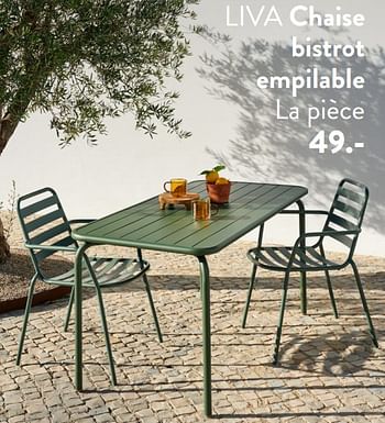 Promotions Liva chaise bistrot empilable - Produit maison - Casa - Valide de 29/02/2024 à 25/09/2024 chez Casa