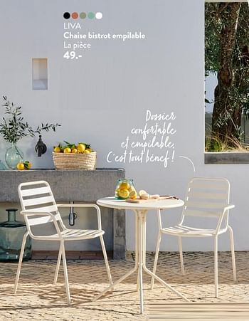 Promotions Liva chaise bistrot empilable - Produit maison - Casa - Valide de 29/02/2024 à 25/09/2024 chez Casa