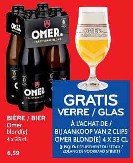 Promotions Bière omer gratis verre à l’achat de omer blonde - Omer - Valide de 27/03/2024 à 09/04/2024 chez Alvo