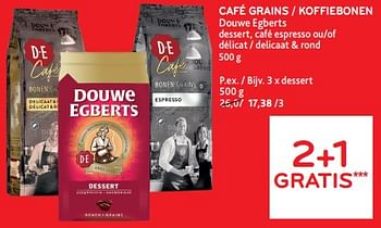 Promotions Café grains douwe egberts 2+1 gratis - Douwe Egberts - Valide de 27/03/2024 à 09/04/2024 chez Alvo