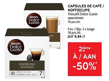 Promotions Capsules de café nescafé dolce gusto 2ième à -50% - Nescafe - Valide de 27/03/2024 à 09/04/2024 chez Alvo