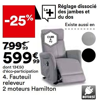 Promotions Fauteuil releveur 2 moteurs hamilton - Produit Maison - But - Valide de 26/03/2024 à 22/04/2024 chez But