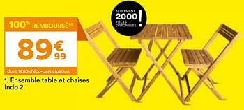 Promotions Ensemble table et chaises indo 2 - Produit Maison - But - Valide de 26/03/2024 à 22/04/2024 chez But