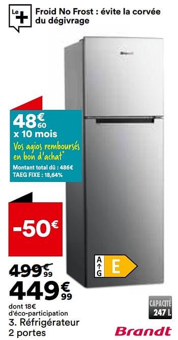 Promoties Réfrigérateur 2 portes brandt bfd6540ex - Brandt - Geldig van 26/03/2024 tot 22/04/2024 bij But