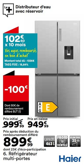 Promoties Réfrigérateur multi-portes haier hcr3818ewmm - Haier - Geldig van 26/03/2024 tot 22/04/2024 bij But