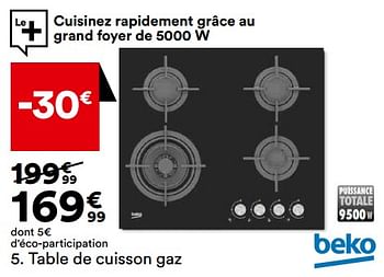 Promoties Table de cuisson gaz beko hilw6121sb - Beko - Geldig van 26/03/2024 tot 22/04/2024 bij But