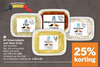 Promotions Ah smeersalades kip-currysalade - Produit Maison - Albert Heijn - Valide de 02/04/2024 à 07/04/2024 chez Albert Heijn