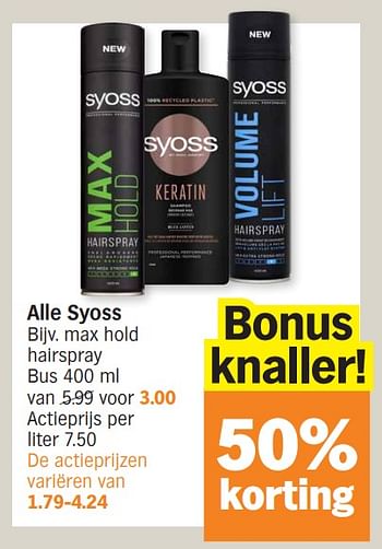 Promoties Max hold hairspray - Syoss - Geldig van 02/04/2024 tot 07/04/2024 bij Albert Heijn