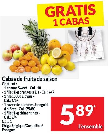 Promotions Cabas de fruits de saison - Produit maison - Intermarche - Valide de 02/04/2024 à 07/04/2024 chez Intermarche