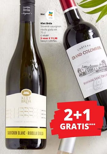 Promoties Klet brda slovenië sauvignon ribolla gialla wit - Witte wijnen - Geldig van 28/03/2024 tot 10/04/2024 bij Spar (Colruytgroup)