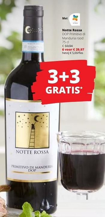 Promoties Notte rossa dop primitivo di manduria rood - Rode wijnen - Geldig van 28/03/2024 tot 10/04/2024 bij Spar (Colruytgroup)