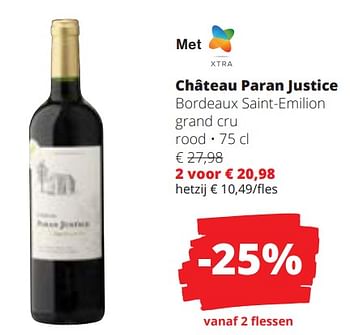 Promoties Château paran justice bordeaux saint-emilion grand cru rood - Rode wijnen - Geldig van 28/03/2024 tot 10/04/2024 bij Spar (Colruytgroup)