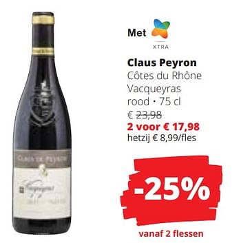Promoties Claus peyron côtes du rhône vacqueyras rood - Rode wijnen - Geldig van 28/03/2024 tot 10/04/2024 bij Spar (Colruytgroup)
