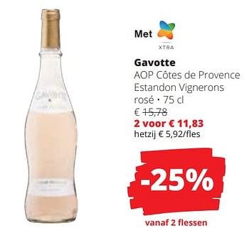 Promoties Gavotte aop côtes de provence estandon vignerons rosé - Rosé wijnen - Geldig van 28/03/2024 tot 10/04/2024 bij Spar (Colruytgroup)