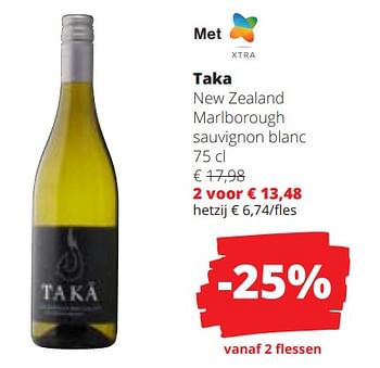Promoties Taka new zealand marlborough sauvignon blanc - Witte wijnen - Geldig van 28/03/2024 tot 10/04/2024 bij Spar (Colruytgroup)