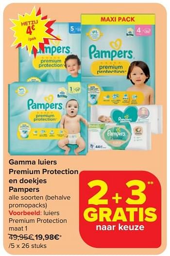 Promoties Luiers premium protection maat 1 - Pampers - Geldig van 03/04/2024 tot 09/04/2024 bij Carrefour