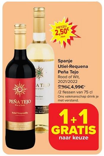Promoties Spanje Utiel-Requena Peña Tejo Rood of Wit - Rode wijnen - Geldig van 03/04/2024 tot 09/04/2024 bij Carrefour